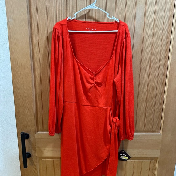 Vibrant Orange Faux Wrap Dress - Picture 4 of 8